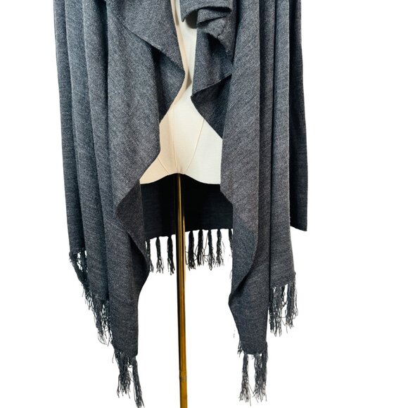 Vintage Suzie Gray Large Fringe Cardigan Sweater Open Front - Picture 7 of 10